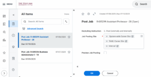 The post job task displayed in the user's inbox