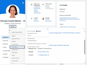 Navigating to start job change on the worker profile