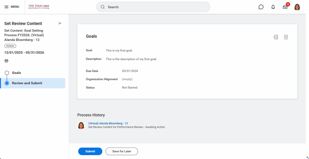 Review the goals you have entered.