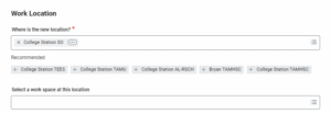 work location section of the start job change business process