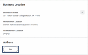 address section under the business location with the add button highlighted