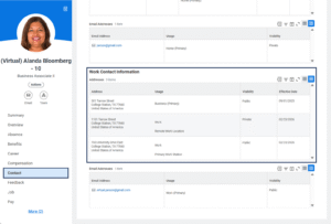 contact page on the worker profile with the work contact information section highlighted