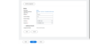 assignment plan section with salary open to edit of the compensation sub process