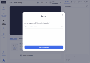 post session survey pop-up screen