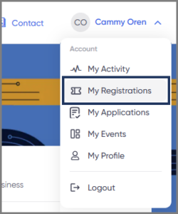 selecting my registrations on the menu that appears on the name
